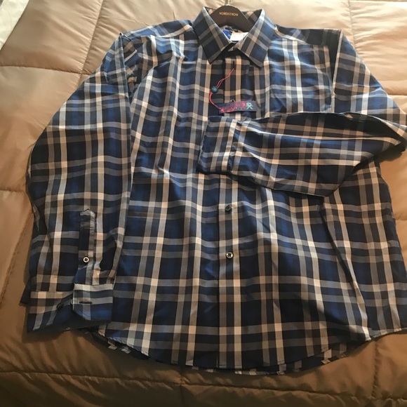 Mens EGARA Shirt from Men’s Wearhouse Blue Silver checkered size XXL - Picture 12 of 13